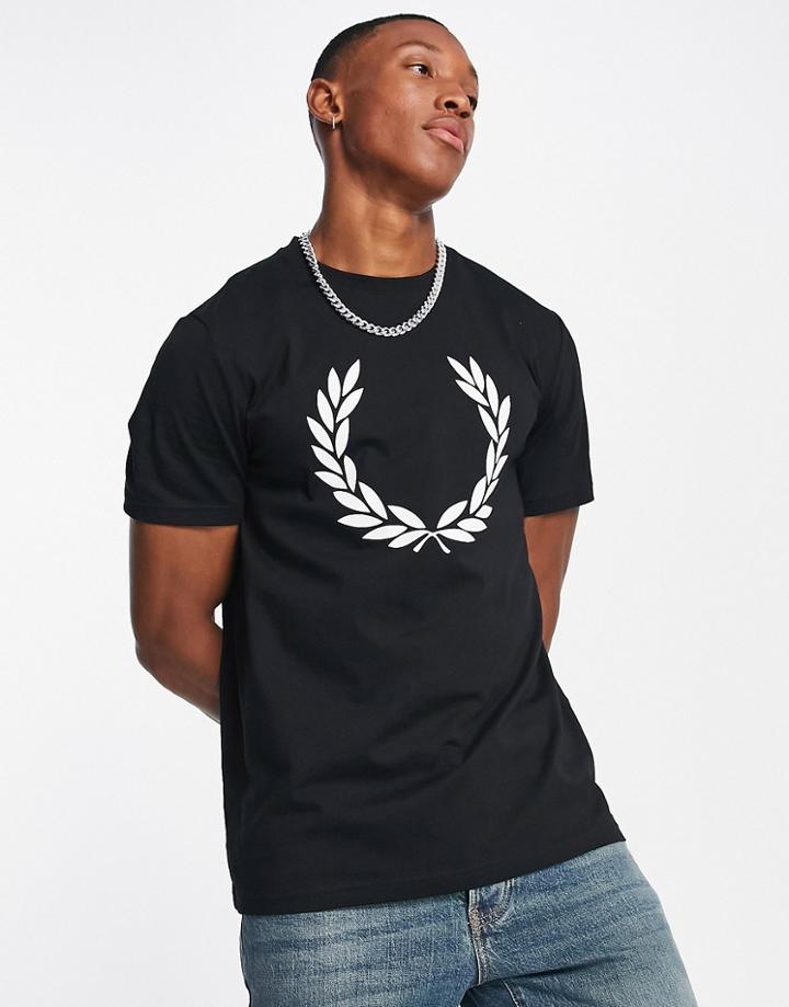 Fred Perry Large Laurel Wreath Print T-shirt In Black