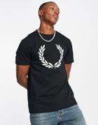 Fred Perry Large Laurel Wreath Print T-shirt In Black