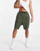 Asos Design Drop Crotch Short In Khaki-green