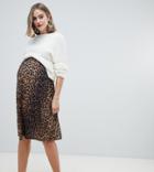 Asos Design Maternity Midi Skater Skirt In Leopard Print - Multi