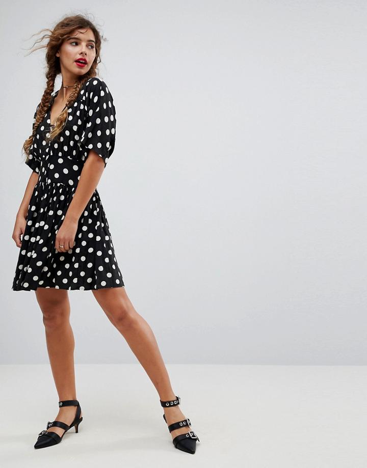 Asos Casual Mini Tea Dress In Washed Spot-multi