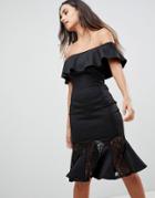 Ax Paris Bardot Dress With Lace Pephem - Black