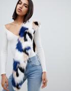 Prettylittlething Faux Fur Scarf In Patch Print - Multi