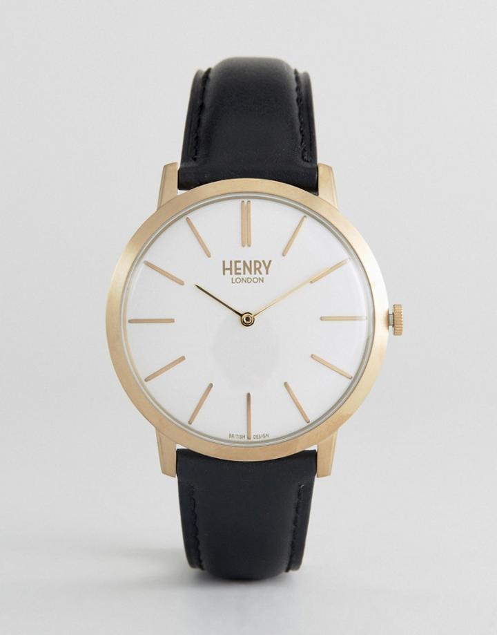 Henry London Leather Watch In Black - Black