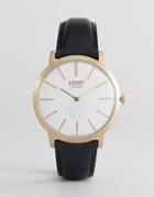 Henry London Leather Watch In Black - Black
