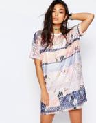 Asos Printed Lace T-shirt Dress - Multi