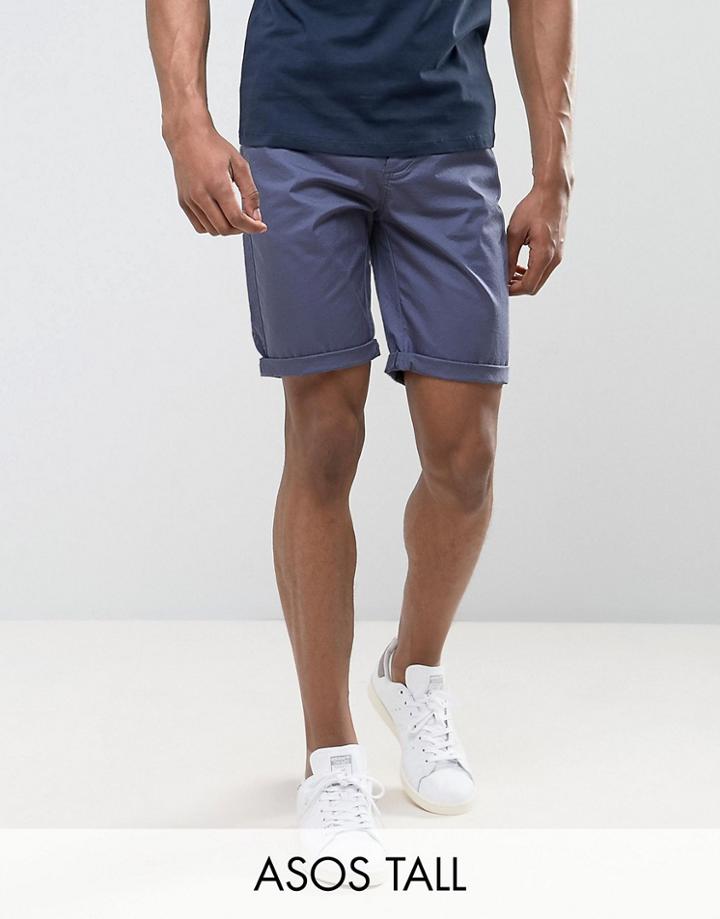 Asos Tall Slim Chino Shorts In Vindigo - Blue