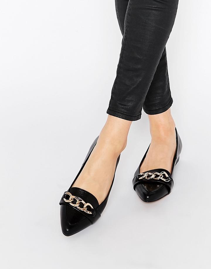 Ravel Chain Point Flat Shoes - Black