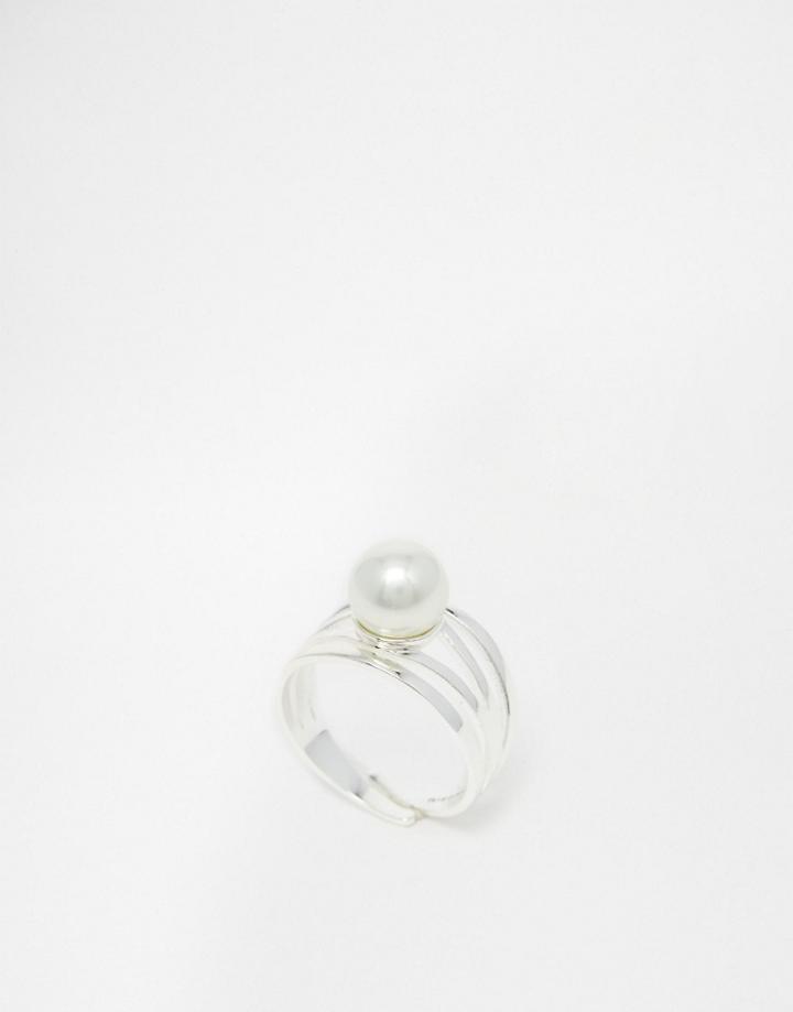 Pilgrim Silver Plated Adjustable Ring With Faux Pearl