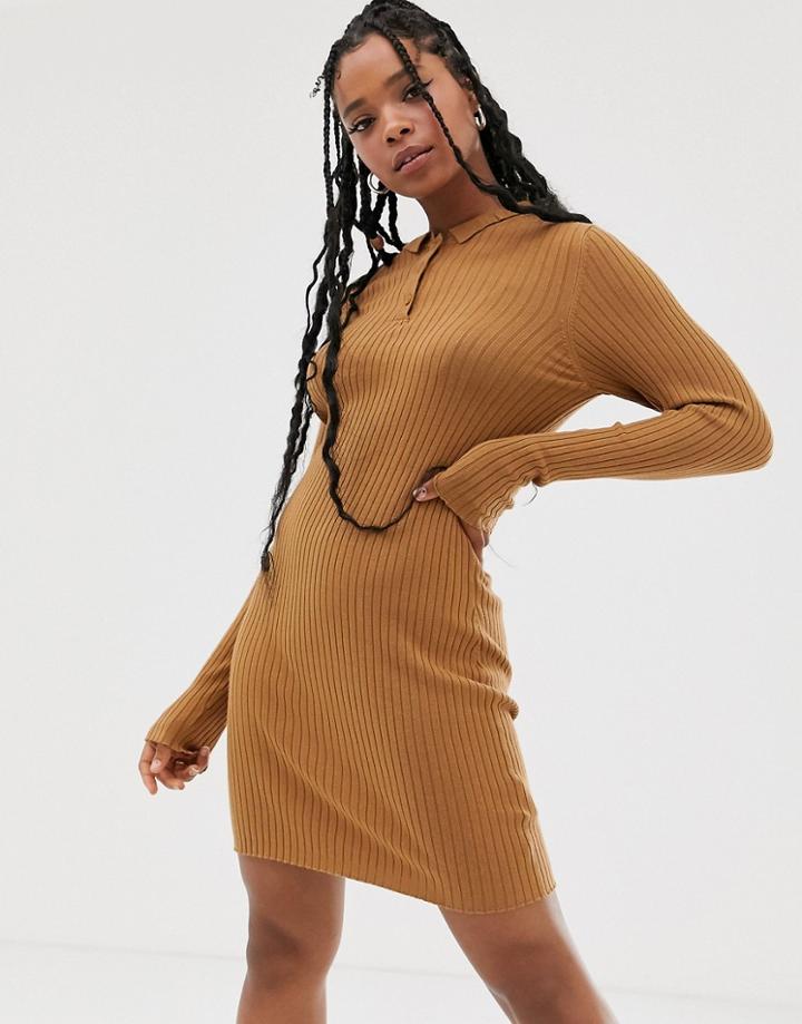 Noisy May Knitted Mini Dress In Tobacco-brown