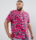Asos Design Plus Regular Fit Viscose Shirt In Watermelon Print - Pink