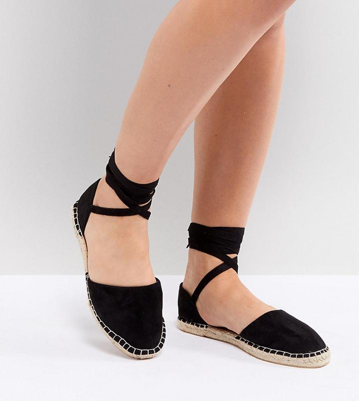New Look Wide Fit Ankle Tie Flat Espadrille - Black