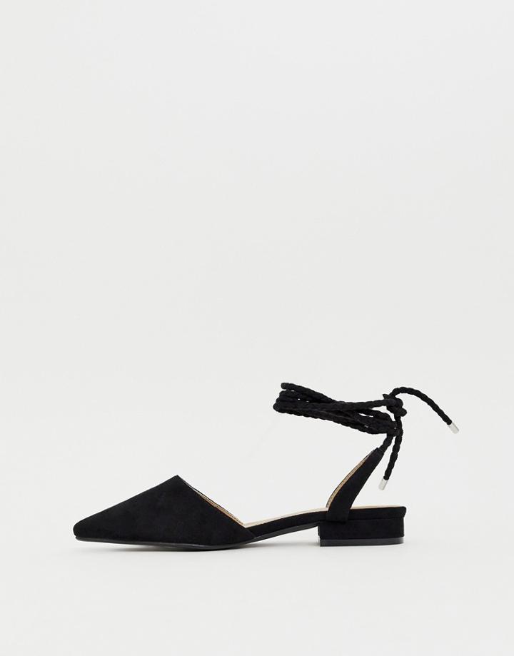 Raid Jennie Black Ankle Tie Flat Shoes