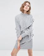Asos Sweater Dress With Ruffles - Gray