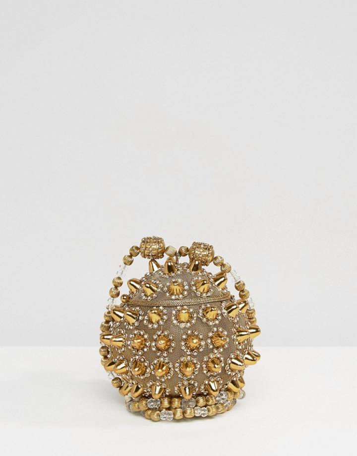 Park Lane Stud And Beaded Circular Metal Shoulder Bag - Gold