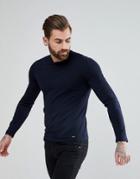 Hugo By Hugo Boss San Paolo Slim Fit Extra Fine Merino Knitted Sweater In Navy - Navy