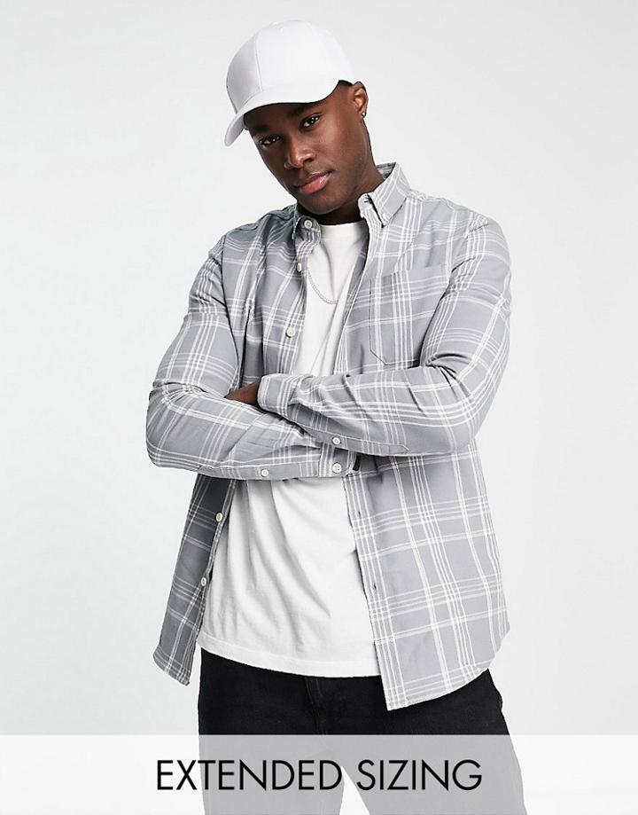 Asos Design Skinny Fit Shirt In Gray Check