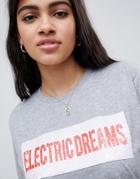 Asos Design T-shirt With Sequin Electric Dreams Print - Gray