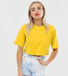 Monki Cropped Crew Neck T-shirt In Yellow - Yellow