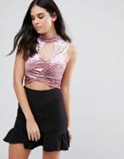 Love & Other Things Velvet Crop Top With Keyhole Detail - Pink