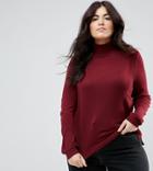 Asos Curve Sweater With Roll Neck And Rib Detail - Red