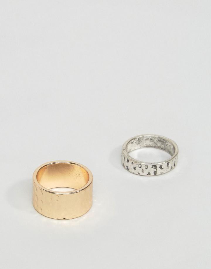 Asos Hammered Ring Pack In Gold And Silver - Multi