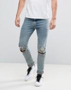 Asos Super Skinny Jeans With Knee Zip Rips In Dusty Bleach - Blue