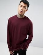 Asos Longline Long Sleeve T-shirt With Pocket In Red - Red