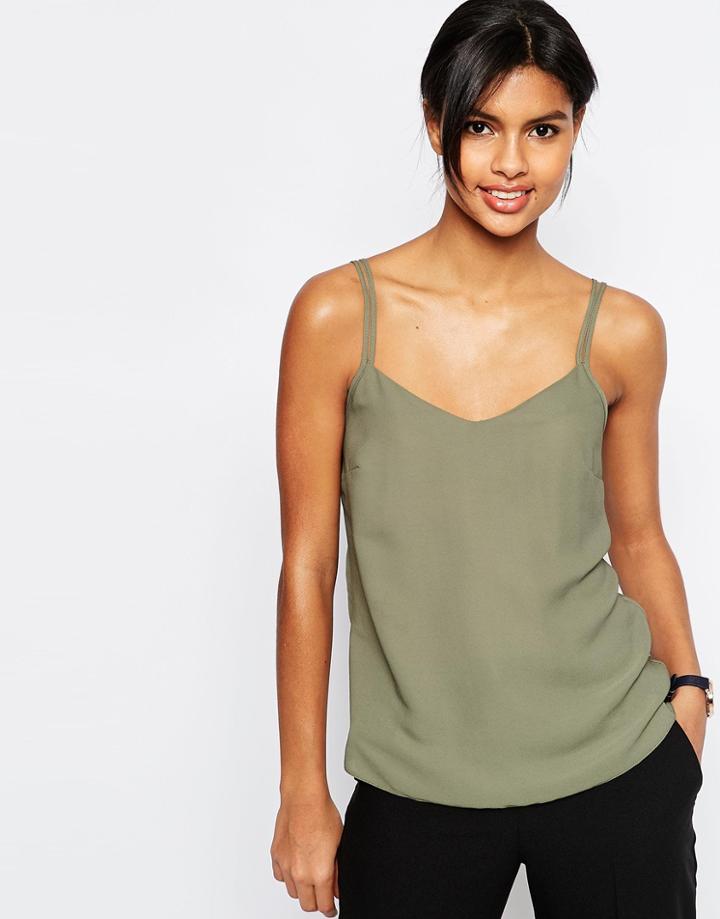 Asos Woven Cami Top With Double Straps - Khaki
