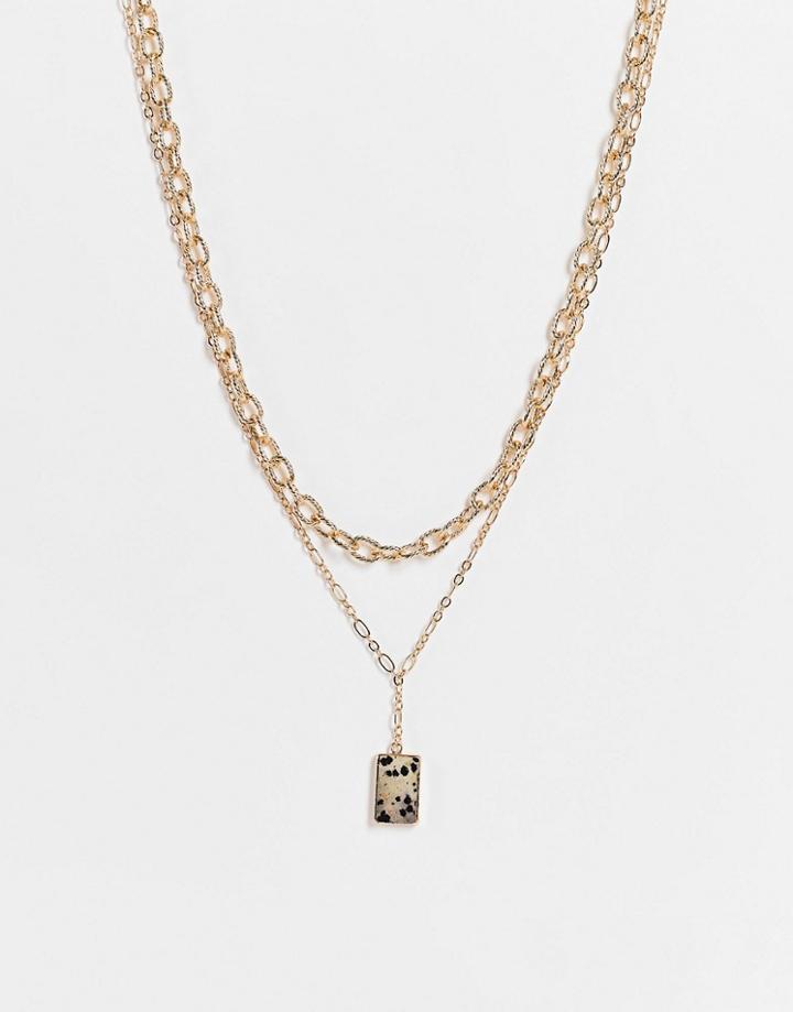 Topshop Square Mottle Stone Multirow Chain Necklace In Gold