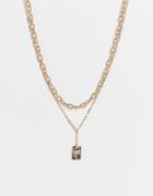 Topshop Square Mottle Stone Multirow Chain Necklace In Gold