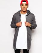 Asos Super Longline Zip Up Hoodie - Gray