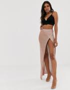 Sorelle Uk Knitted Shimmer Wrap Maxi Skirt With High Thigh Split In Rose Gold