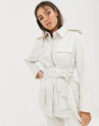Asos Design Vinyl Belted Suit Blazer - White