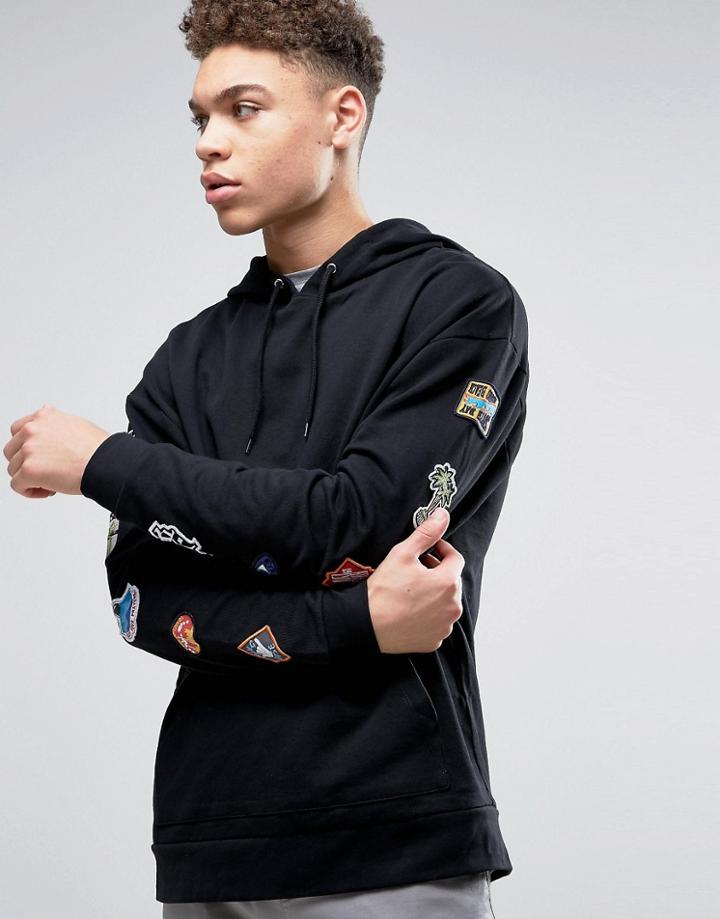 Asos Oversized Hoodie With Patch Sleeves - Black