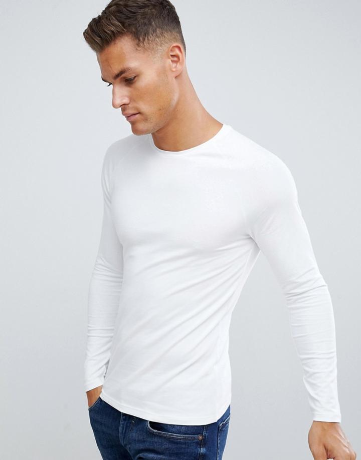 Burton Menswear Long Sleeve Muscle Fit T-shirt In White - White