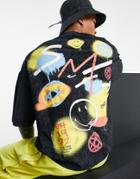 Asos Design Oversized T-shirt With Smiley Print In Washed Black