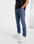 Asos Design Cotton Blend Slim Jeans In Dark Wash Blue - Mblue