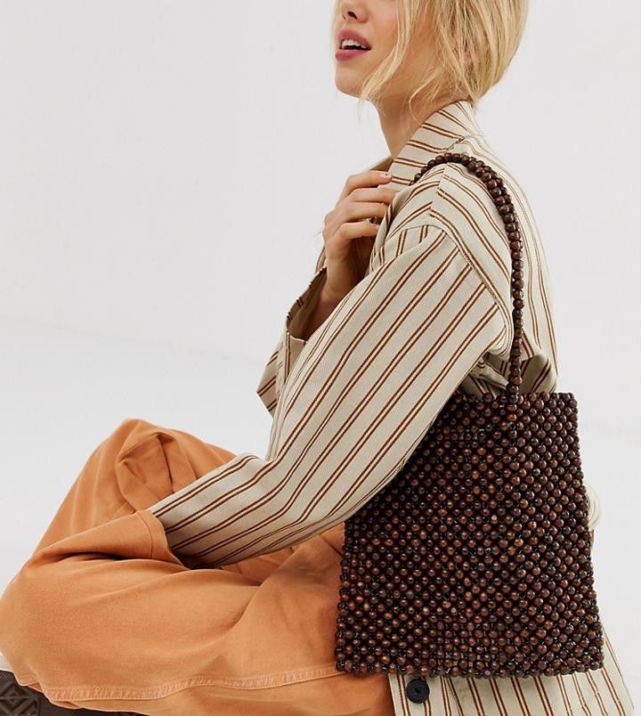 Glamorous Wooden Beaded Shoulder Bag