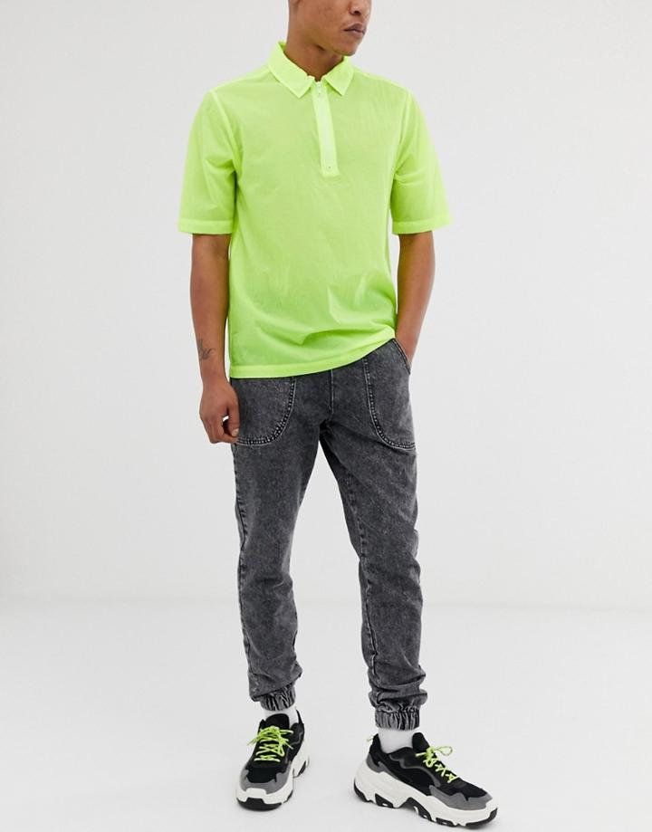 Asos Design Slim Jogger Jeans In Acid Wash Black