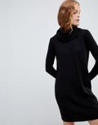 Asos Design Cowl Neck Knitted Mini Dress-black