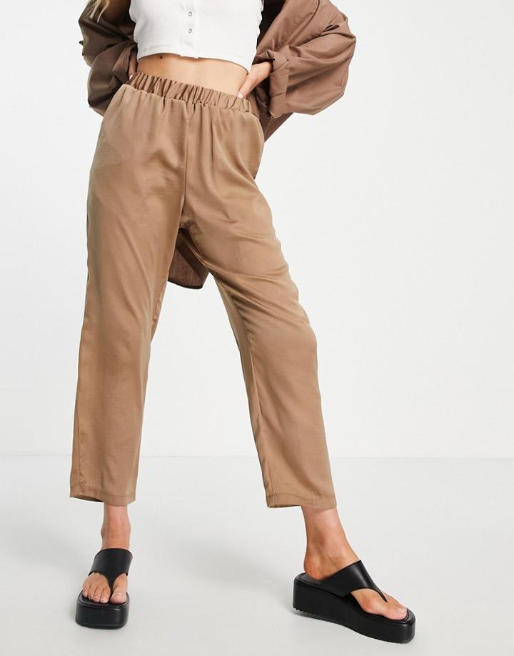 Asos Design Satin Peg Leg Pants In Brown