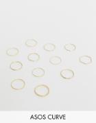 Asos Design Curve Pack Of 12 Rings In Mixed Design In Gold Tone - Gold