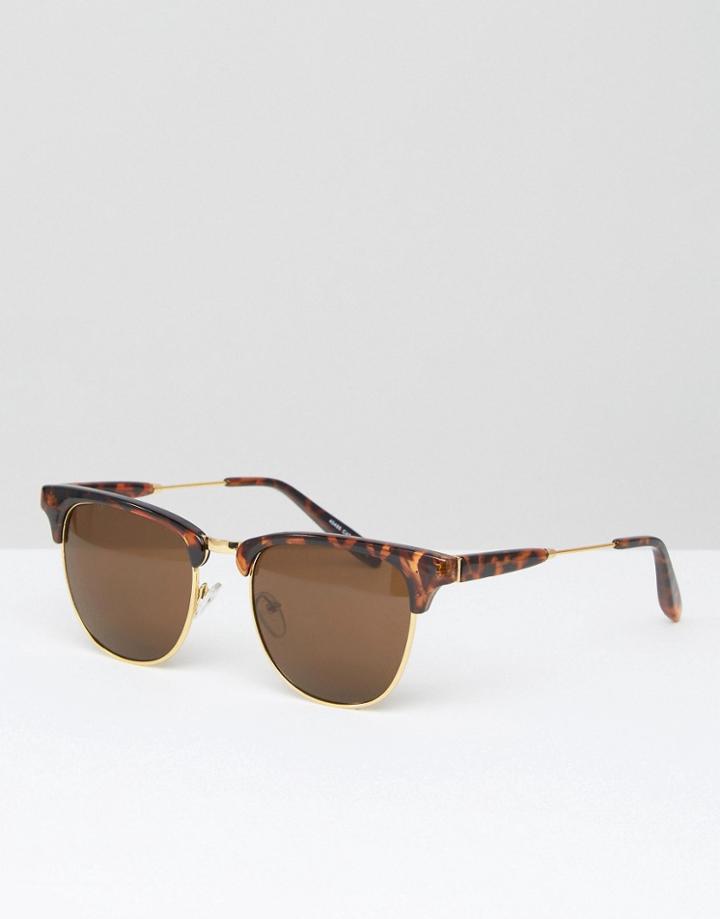 Asos Retro Sunglasses In Tort With Gold Metal Work - Brown
