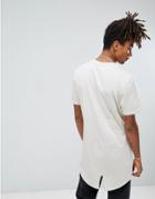 Asos Super Longline T-shirt With Fish Tail Split Hem - Beige