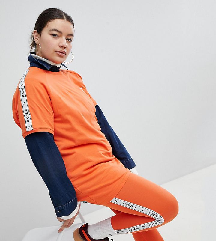 Puma Exclusive To Asos Plus Taped Side Stripe Leggings In Orange - Orange