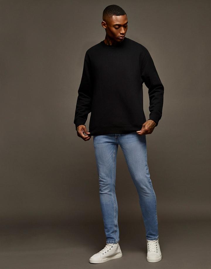 Topman Stretch Skinny Jeans In Light Wash-blues