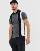 Asos Design Skinny Polo Shirt With Vertical Color Block In Gray - Gray