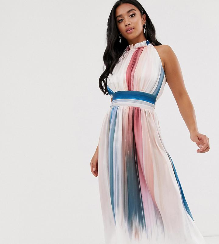 Little Mistress Petite Pleated Printed Midi Dress-multi