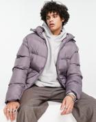Asos Design Puffer Jacket With Detachable Hood In Lavender-purple